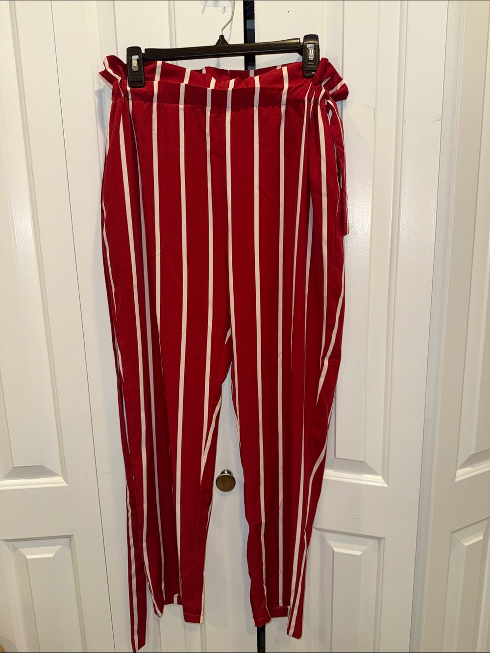 Striped Red Tie-Waist Women’s Pants